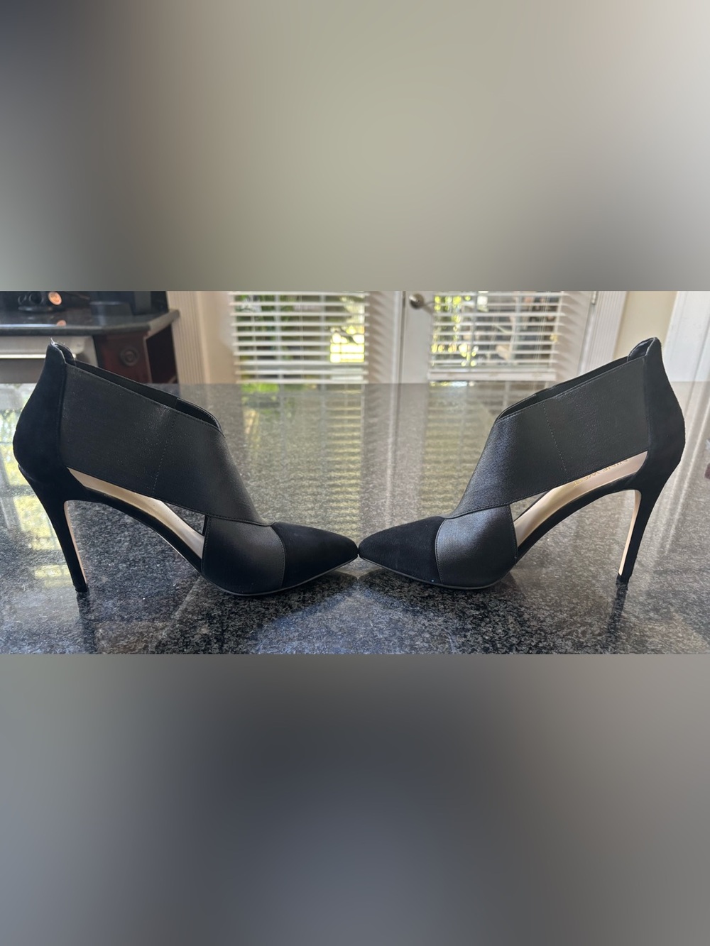 Black Leather Pointed-Toe Stiletto Booties